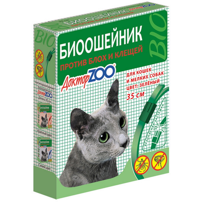Биоошейник «ДокторZOO» для собак и кошек против блох и клещей (зеленый) фото